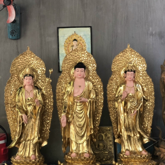 Tượng Tây Phương Tam Thánh Có Lá Đề